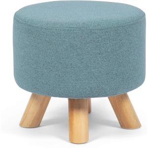 Asense Small Round Ottoman Foot Rest Stool Fabric Padded Seat Footstool Ottoman with Anti-Slip Wooden Legs (Light Blue,Fabric)