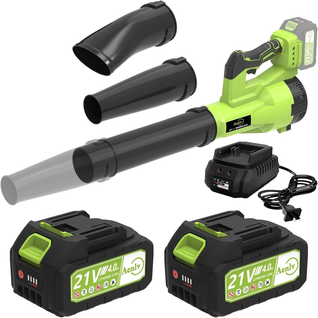 24.0Ah&Powerful Wind Aenlv Cordless Leaf Blower-330CFM High,18-21V Lightweight & Portable Design with a Charger and Two Batteries for Outdoor Cleaning in Courtyard, Lawn, and Roadway (Green)