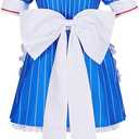 Women Cosplay Costume Blue Maid Dress Uniform Outfit Full Set, 1XL