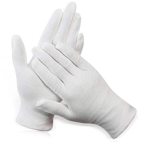 Paxcoo 12 Pairs XL White Cotton Gloves for Dry Hand Moisturizing Cosmetic Eczema Hand Spa and Jewelry Inspection