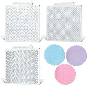 KALAIEN 3 Pack Cookie Embosser Set, Fondant Impression Mats Acrylic Embosser for Fondant Stamps, Texture Sheets for Polymer Clay, Chocolate, Cupcake Topper, Fondant Molds-Style 1