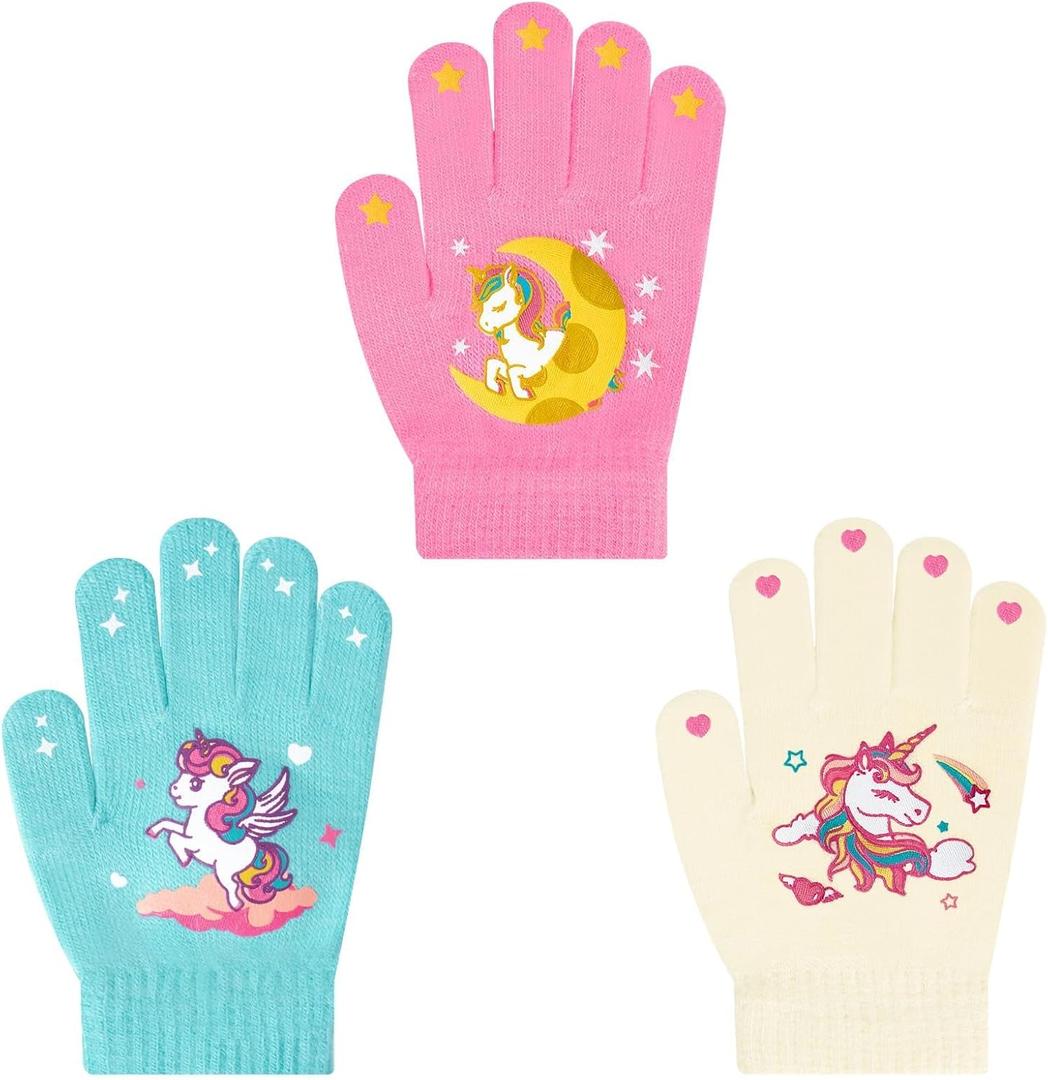 3 Pairs Kids Knitted Mittens Toddler Winter Gloves Boys Magic Five Finger Warm Mittens 1-9 Years