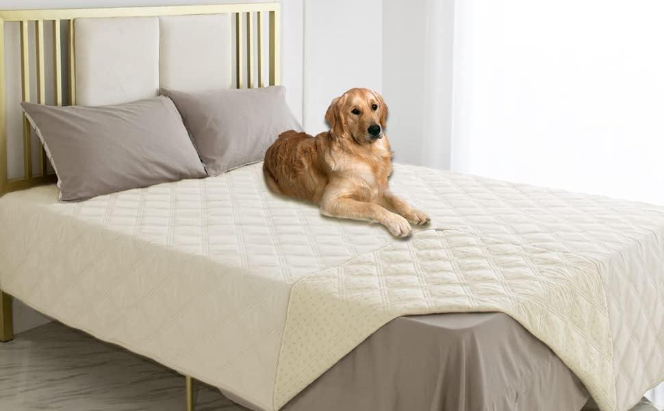 Ameritex Waterproof Dog Bed Cover Pet Blanket with Anti-Slip Back for Furniture Bed Couch Sofa (82x102 Inch (Pack of 1), Ivory)