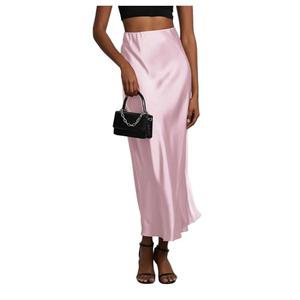 SHENHE Women's Satin Maxi Skirts High Waisted A Line Long Skirts Elegant Office Skirts Pale Pink Medium