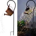Solar Lanterns Outdoor Waterproof,Metal Watering Can Garden Decor,Hanging Solar Path Lights Yard Art,Outside Patio Decorations Gardening Birthday Gifts for Mom Grandma Women,with Hook,Large