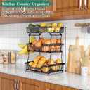 OKZEST 3-Tier Fruit Basket for Kitchen Counter, Wall Hanging Fruit Bowl and Kitchen Countertop Organizer with 2 Banana Hangers, Fruit Storage Stand for Storing Potato Onion Snack Bread Fruit Veggie
