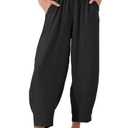 EVALESS Women's Summer High Waisted Baggy Pants Casual Ankle Length Trouser Slacks with Pockets Black, 2XL