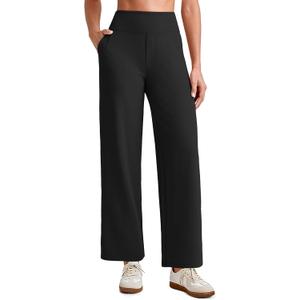 G4Free EverGoing Wide Leg Ankle Pants for Women 7/8 Length Yoga Dress Pants High Waist Stretch with Pockets Casual Work (X-Small, Black)