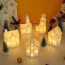 White Ceramic Christmas Village Houses, Light Up Christmas Village Sets with Timer,Porcelain Xmas Town Village Sets,Ceramic Houses and Villages for Xmas Figurines Home Decor (Set of 5 Houses )