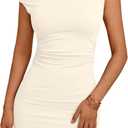 Trendy Queen Womens Mini Summer Dresses 2026 Going Out Off The Shoulder Bodycon Sexy Party Club Spring Fashion Outfits (Beige, M)