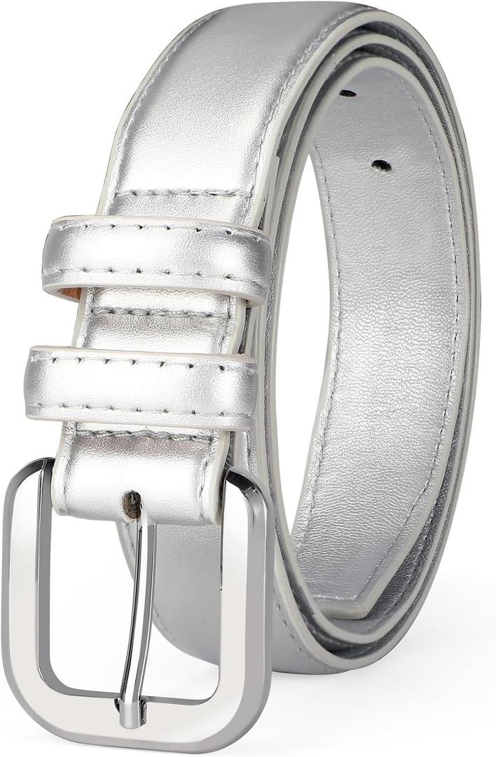 VONMELLI Leather Belts for Women Fashion Wasit Ladies Belt for Jeans Pants Dresses with Pin Buckle (Fit for Waist Size 32''-36'', Sliver)