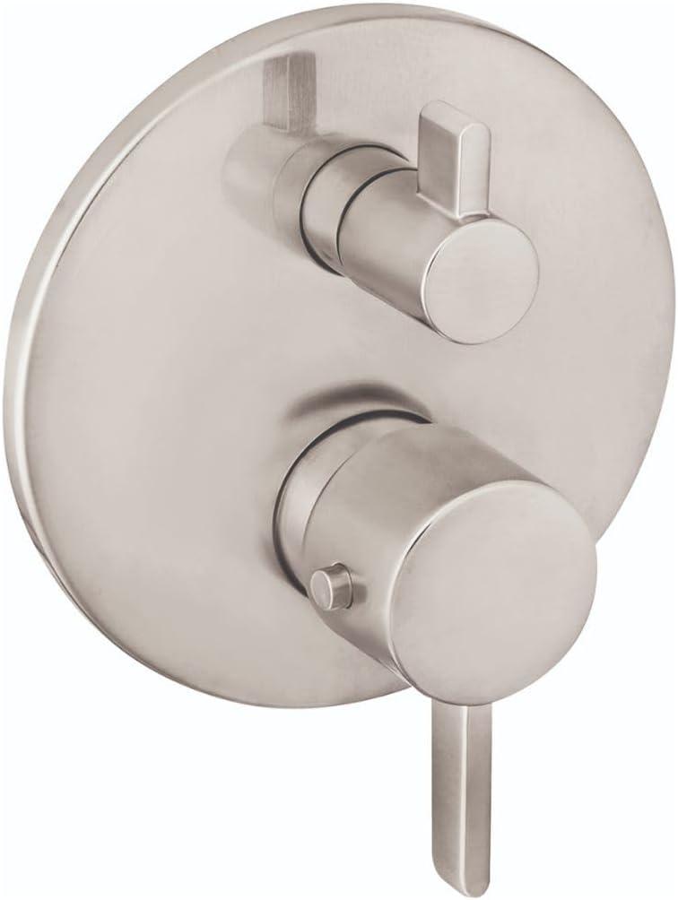 hansgrohe Ecostat Modern Thermostatic Shower Valve Trim with Temperature Control and Diverter in Brushed Nickel, 04231820