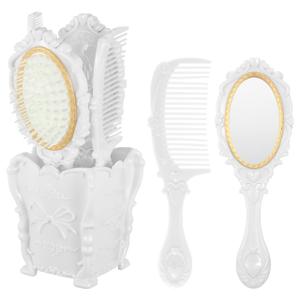 Vanity Mirror Comb Set Hair Brush Comb Set with Storage Holder Painless Scalp Massage Bristles Detangling Hair for Wet Dry Thick Curly Desktop Organizer for Dresser Vanity