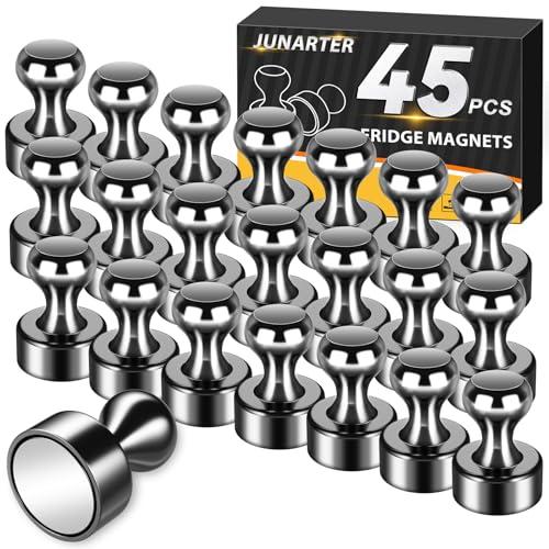 Junarter 45 Pack Magnetic Push Pins, Black Strong Fridge Magnets, Whiteboard Magnets, Refrigerator Magnets Strong, Dry Erase Board Magnets for Fridge, Whiteboard, Office, Classroom, Kitchen, Map