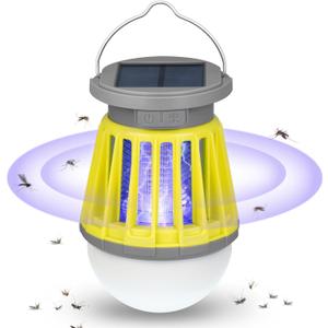 Solar Bug Zapper Outdoor Waterproof, Portable Mosquito Zapper, 2-in-1 Cordless & Rechargeable Bug Zapper with LED Light for Home, Camping, Patio, Yard, Pool (Green)