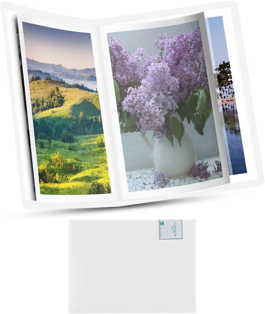 SXhyf A3 Diamond Painting Storage Book for 60 Diamond Art Pics, 30 Pages Art Storage Book, Presentation Portfolio Folder for Artwork (White, A3-16.5 x 12.1 in)