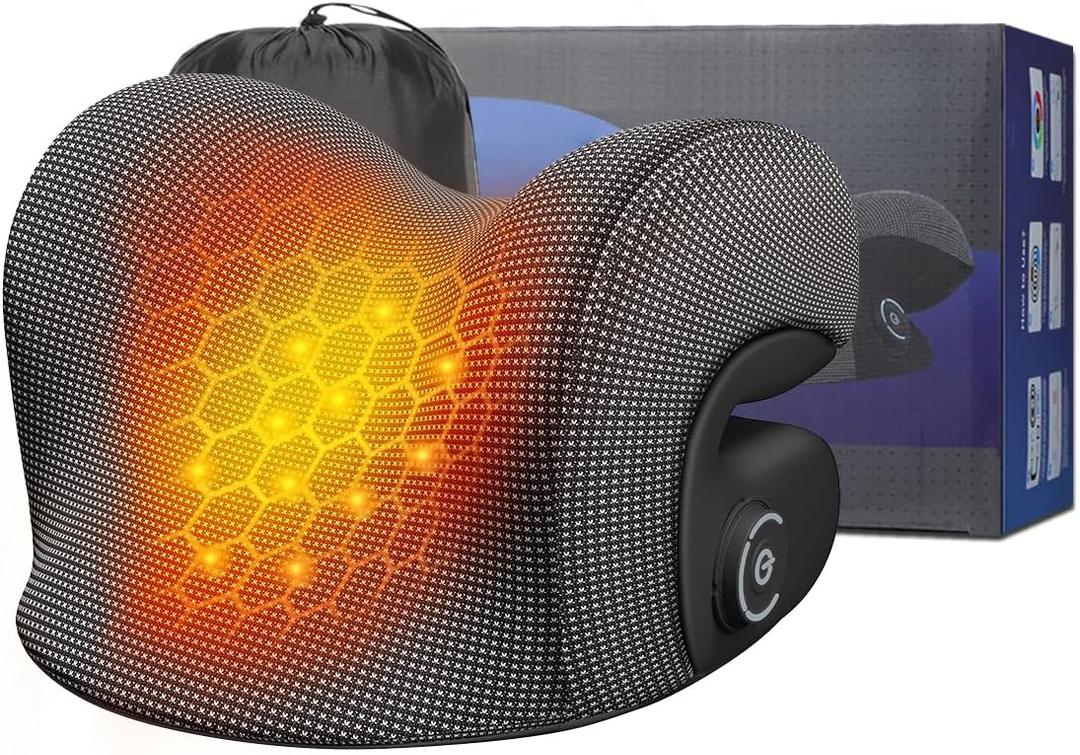 Wireless Heated Neck Stretcher for Pain Relief, Portable Cordless Neck Shoulder Cervical Traction Device with Graphene Heating Pad No Smell Magnetic Therapy Case Relaxer for TMJ Migraine Spine Alignme (Black)