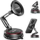 SYNCWIRE for MagSafe Car Mount [3-Axis] Nano Adhesive Gel + Strong Suction Cup Magnetic Phone Holder for Dashboard & Windshield, 360 Adjustable for iPhone 17 16 15 14 13 12, Samsung, Carbon Fiber