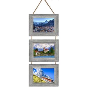 Rexllon 5x7 Picture Frame, Wall Hanging Picture Frames Collage with 3 Opening Frames, Picture Frames Collage Wall Decor Rustic Grey