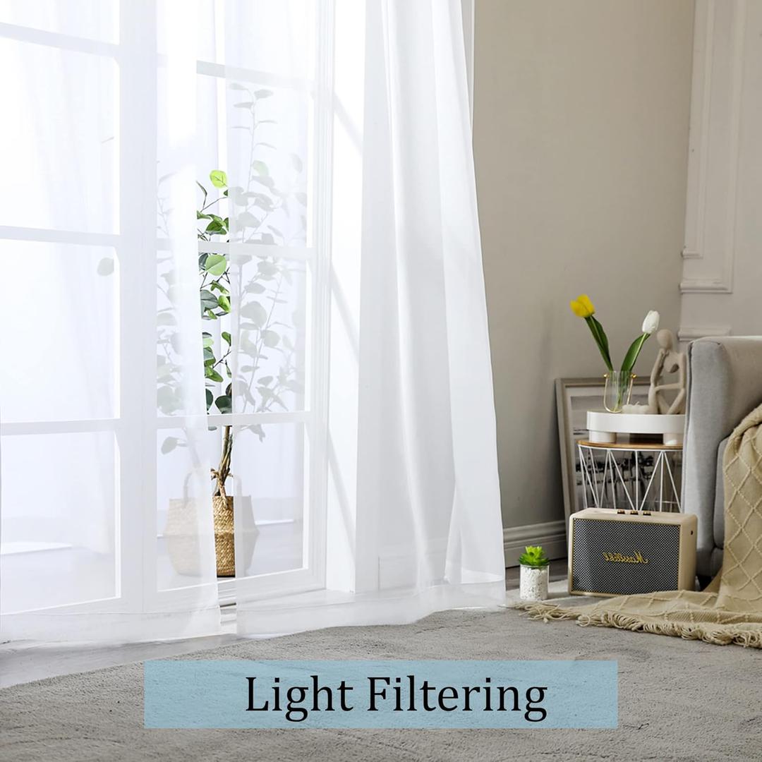 Sheer Curtains 2 Panels Set, Sheer White Curtains for Living Room/Bedroom, Rod Pocket Voile Sheer Panel Drapes, 45x90, White