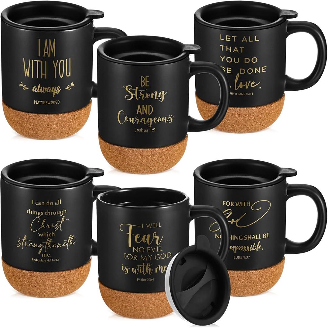 6 Pcs Christian Coffee Mugs Bulk 15 oz Religious Cup Cork Bottom Mugs with Bible Verses Appreciation Gifts for Women Men Valentine's Day Clergy Pastor Church Gifts