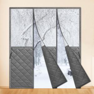 Magnetic Thermal Insulated Door Curtain with Visible Windows for 72" x 80" Doors, Thicken Made of Oxford and Cotton Insulated Curtain for Winter Sliding, Patio and French Doors