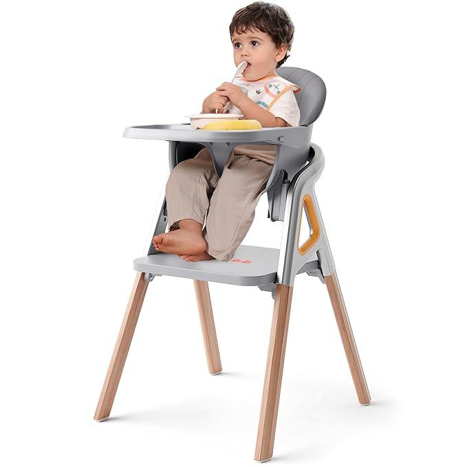 CoziBB Baby High Chair, 6 in 1 Convertible Growing Baby Highchairs for Babies and Toddlers, Baby Chair with Adjustable Dining Tray and Seat, 5-Point Safety Belt, Grey 