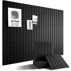 Large Cork Board, 48" X 36" Bulletin Board, 12 Pack Felt Pin Boards Cork Boards for Walls Office Home Decor, Classroom with 60 Safe Removable Adhesive Tabs Black
