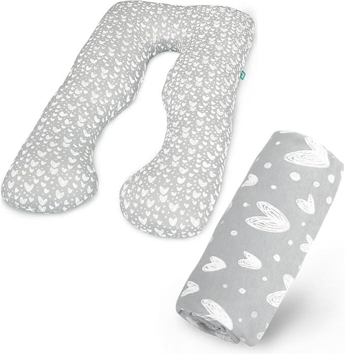 Pregnancy Pillow Cover U-Shaped (ONLY Pillowcase), Super Soft Replacement Cover Fits Most 55/57 Inch Maternity Pillow, Full Body Pregnancy Pillow Case, Universal Fit, Grey Hearts Print