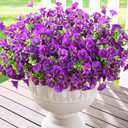 Waipfaru Artificial Flowers for Outdoors, 24 Bundles Faux Plants Outdoor, UV Resistant Artificial Plants Outdoor, Silk Petunias Fake Flowers for Outside Home Decor Planter Porch Decoration, Purple