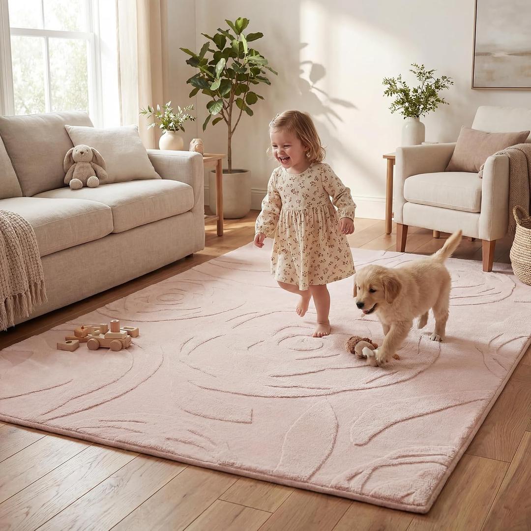 1.3" Thick Baby Play Mat 59x79 Plush Foam Mats for Baby (Pink) | Padded Memory Foam Waterproof Non-Slip Easy Care 100% Baby-Safe Materials, Tummy Time Crawling Playroom Living Room Nursery