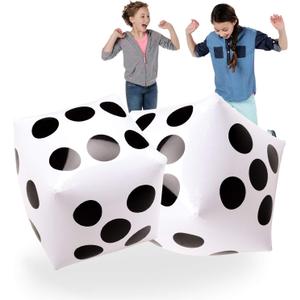 Novelty Place 2 Pcs Jumbo Inflatable Dice, 20" White and Black Giant Dice for Indoor and Outdoor Broad Game, Ludo and Pool Party