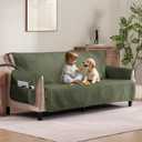 Quilted Olive Green Sofa Slipcovers with Pockets, Anti-Slip Medallion Couch Covers for 3 Cushion Sofa, Couch Cover for Dogs Cats Water-Repellent Machine Washable (Large Sofa 68", Olive Green)