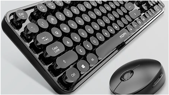 Wireless Keyboard and Mouse Combo, MOFII 104 Keys Full Size Retro Round Keys Typewriter Keyboards Ergonomic Keyboards and Mouse Wireless for Windows, PC, Laptop, Desktop Black