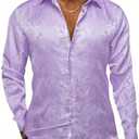 Hi-Tie Silk Mens Paisley Dress Shirts Casual Long Sleeve Button Down Regular Fit Shirts Formal Wedding Party Business, 3X-Large