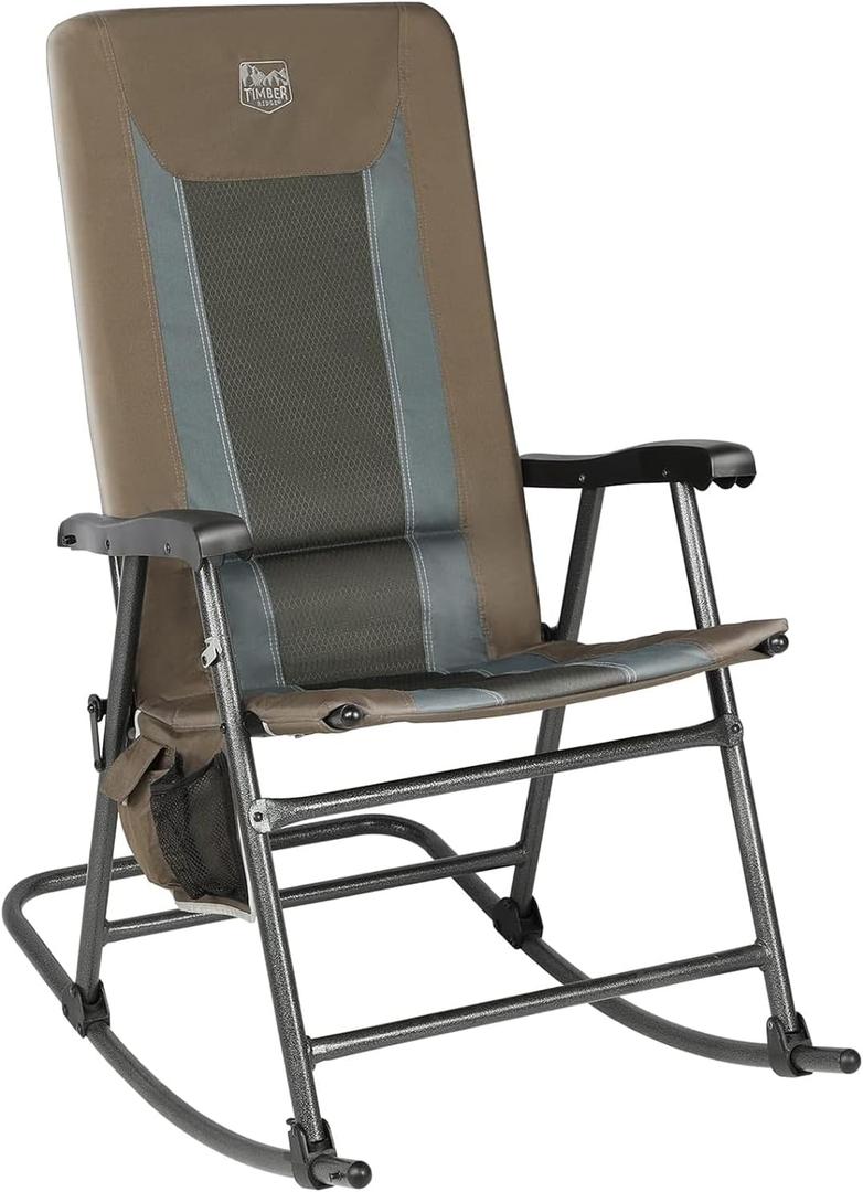 TIMBER RIDGE Outdoor Folding Rocking Chair, 29" Padded High Back Neck & Back Support, Hard Armrests for Easy Stand Up, Stable Steel Frame Supports 300 lb, Quick Fold for Patio, Lawn & RV Camping,Brown (Brown-1 Pack)