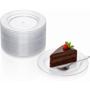Oojami 120 Pack 7 Inch Clear Plastic Dessert Plates Disposable - Heavy Duty BPA-Free Fluted Rim Cake Appetizer Salad for Party, Wedding, Birthday, Catering - Bulk Clear Plastic Plates for Events