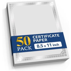 50 Certificate Paper 8.5 x 11 for Printing - Blank Certificate Papers for Award Certificates & Diploma Paper - Premium Silver Foil Award Papers Cardstock for Awards & Certificates Graduation