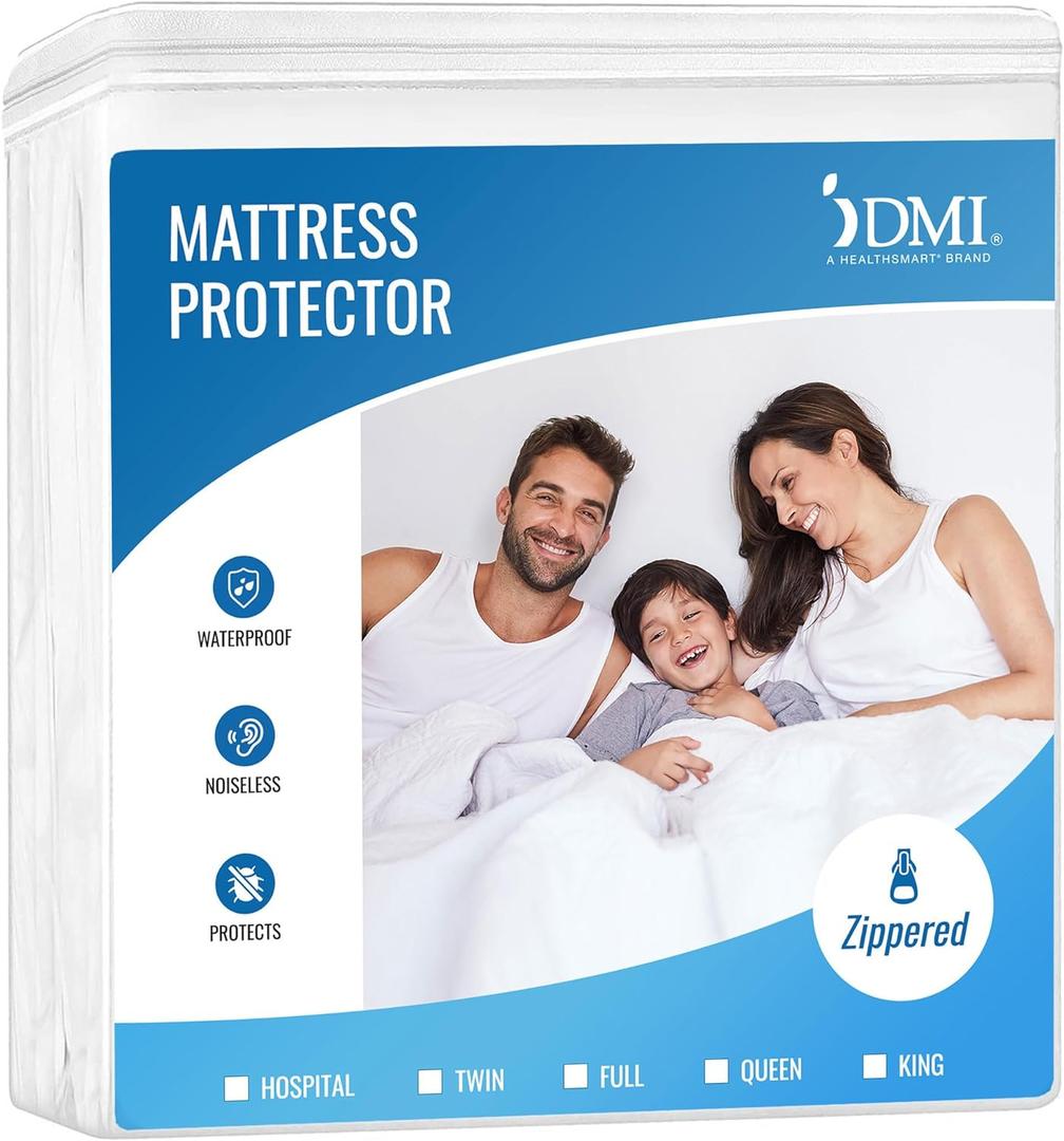 DMI Waterproof Mattress Protector, Mattress Pad, Waterproof Mattress Cover, Bed Pad and Bed Cover, Encased Zippered Fit, Queen (Pack of 1), White