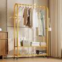Sturdy Heavy Duty Clothes Rack With Wheels,Modern Clothing Rack With Shelves & hooks, Garment Racks for Hanging Clothes,Closet Rack for Bedroom,49.21in Wide,Clothes Storage and Display (gold)