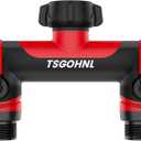 3/4-Inch Garden Hose Splitter, Outdoor Faucet Adapter, Patio Hydrant Manifold - Designed for Multiple Irrigation System Sprinkler Timers, 2-Way Hose Bib Valve-red
