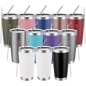 MEWAY 20oz Tumbler 12 Pack Double Wall Vacuum Insulated Travel Mug Bulk, Mix Color Stainless Steel Tumblers with Lid and Straw, Durable Powder Coated Coffee Cups for Cold & Hot DrinksMix Color, 12