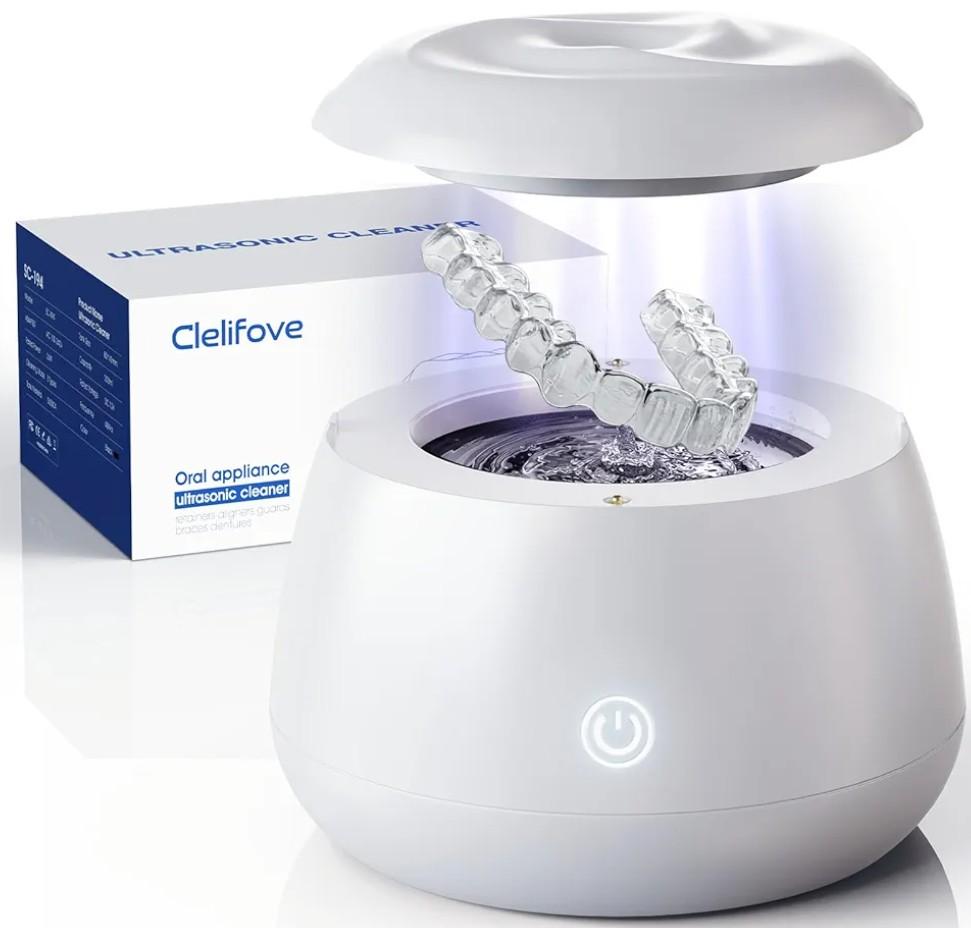 Ultrasonic Retainer Cleaner Machine 48kHz Denture and Aligner Cleaning Pod for Mouth Guards Night Guards Dental Trays Braces Toothbrushes Jewelry with 200ML Capacity (White)