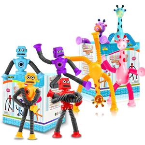 8pc Robot Giraffe Sensory Travel Toys for Toddlers Boy Ages 3 4 5 6 7 8, Airplane Activities Suction Autism Pop Tube Fidget Autistic Stocking Easter Basket Stuffer Valentine Gift for Kids