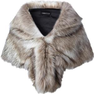 Caracilia Faux Fur Shawl Wrap Stole Shrug Winter Bridal Wedding Cover Up (Large, Fox White / Brown)