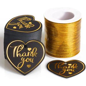 Thank You Tags,100pcs Heart Paper Gift Tags with String (Black)