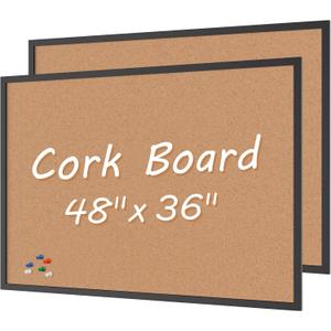 2-Pack Cork Board Bulletin Board 36 x 48, Black Wood Framed 4x3 Corkboard, Office Board for Wall Cork, Large Wall Mounted Notice Pin Board with 32 Push Pins for School, Home & Office
