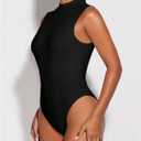 Verdusa Womens Mock Neck Backless Tops Double Lined Sleeveless Skinny Leotard Tops Bodysuit (Black, XS)