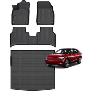 Jenofa-Car Floor Mats for VW ID.4 2021-2026 All Weather Mats Cargo Mat Custom Waterproof Durable Full Set Floor Liners for Volkswagen ID4 Accessories Black