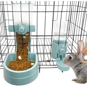 kathson Rabbit Food Water Dispenser Pet Cage Automatic Feeder 2L Food Dispenser 17oz Waterer Small Animal Hanging Bottle Bowl Set for Rabbit Cat Small Dog Ferret Puppy